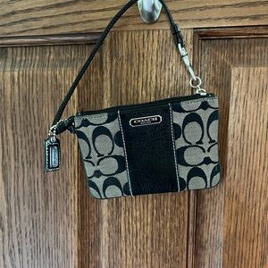 Coach Signature Black and Tan Wristlet